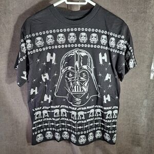 Star Wars Darth Vader Christmas Sweater Black Graphic Tee VG+ JR XL  MEN M
